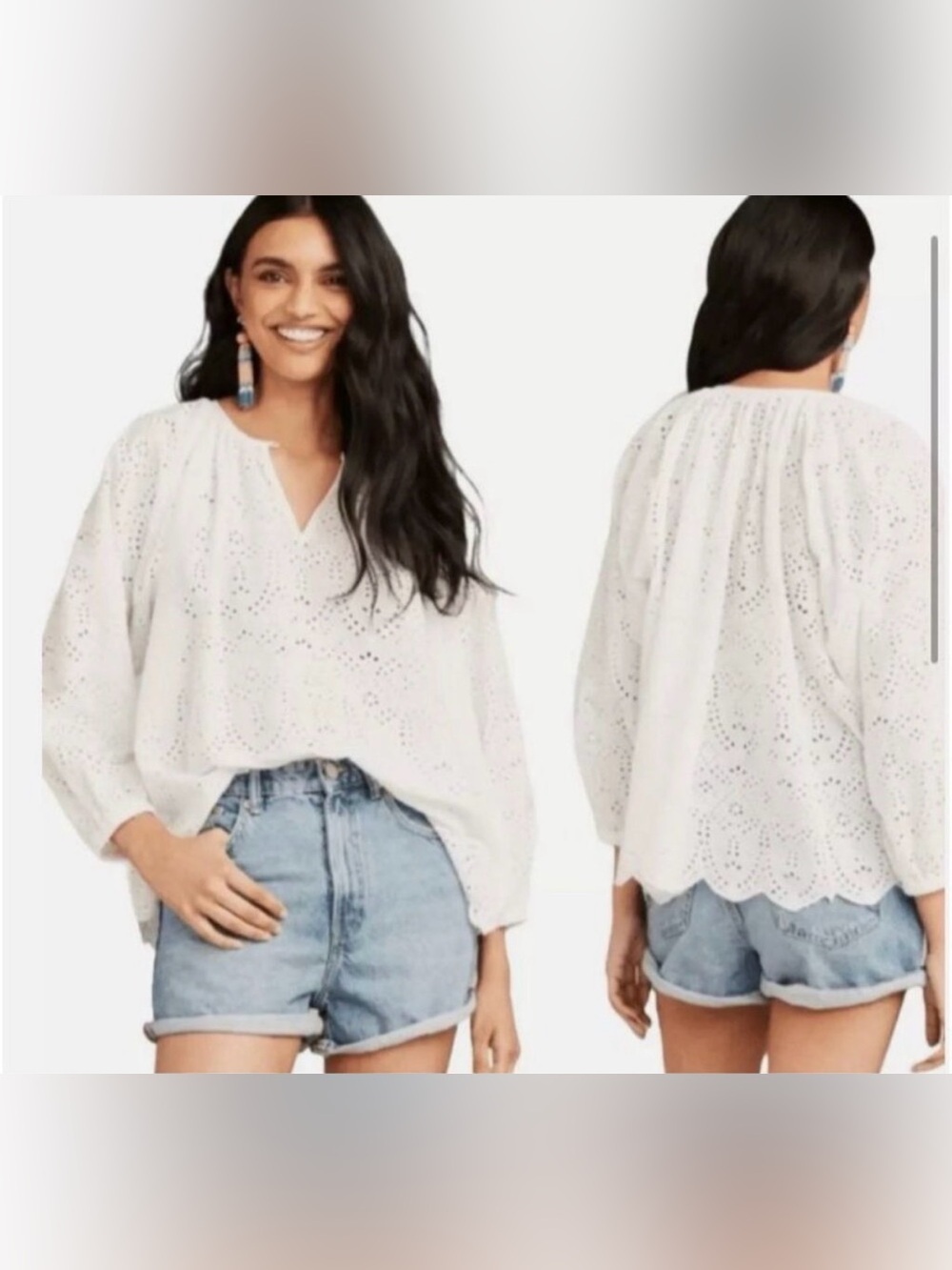 Roller Rabbit Anette Eyelet Button Front Blouse Oversize White Annette Top XL